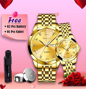 Olevs Fashionable Couple Watches Full Golden
